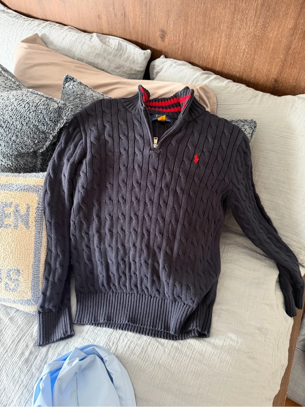 Polo by Ralph Lauren Men’s Navy Cable-Knit Half-Zip Sweater